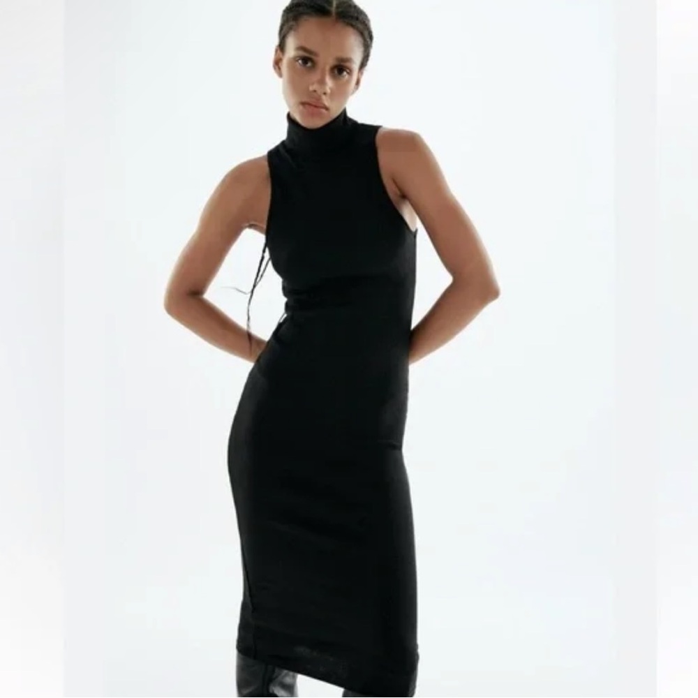 NEW Zara Ribbed Turtleneck Sleeveless Midi Dress